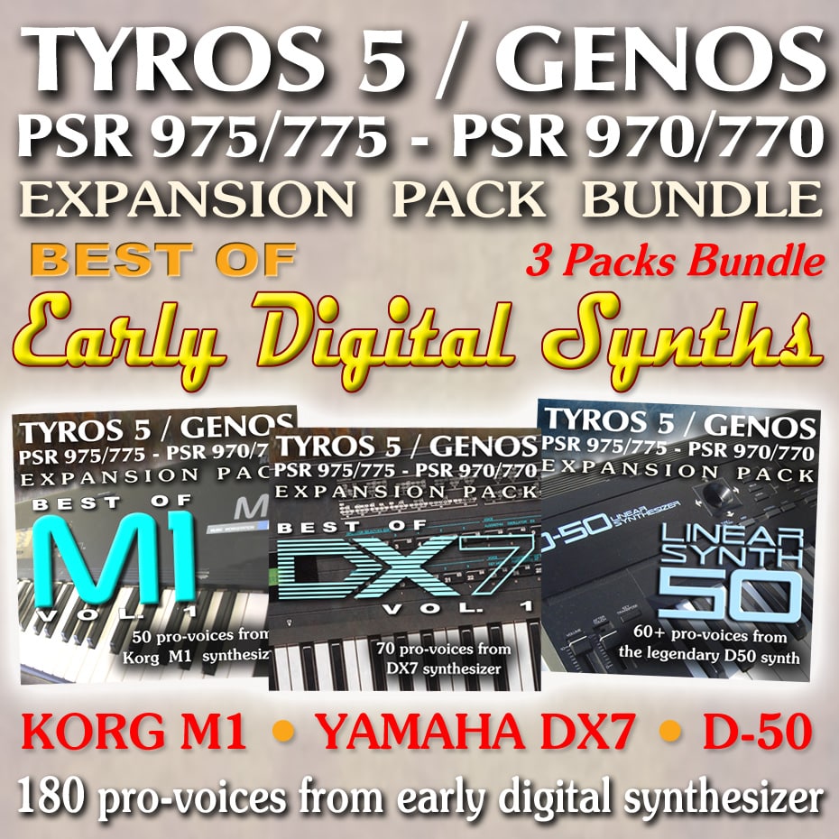 Expansion Soundpack for Yamaha Genos, Tyros 5, PSR with 180 quality sounds from DX7, D50 and M1
